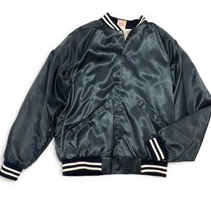 Vintage Cardinal Satin Shiny Bomber Jacket Mens L Blank Snap 90s Made USA